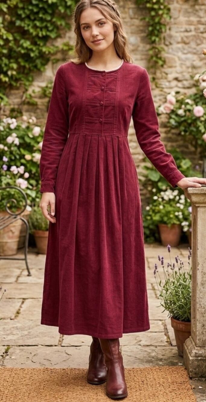Vintage 90's "Little House on the Prairie" Vibes Corduroy Midi Dress by FADS